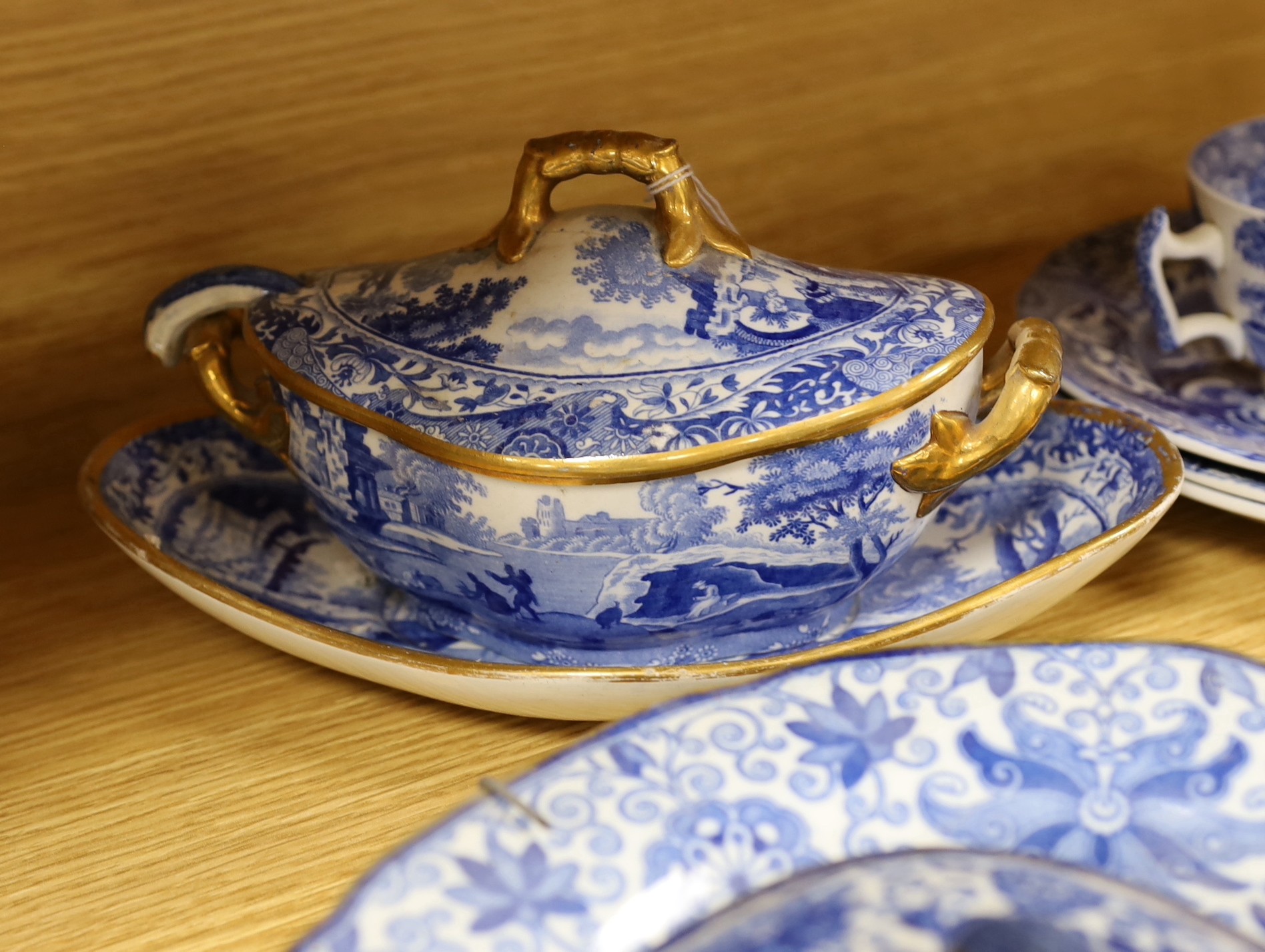 Spode Italian blue and white dessert and tea wares, 19th century and modern and other 19th century blue and white wares